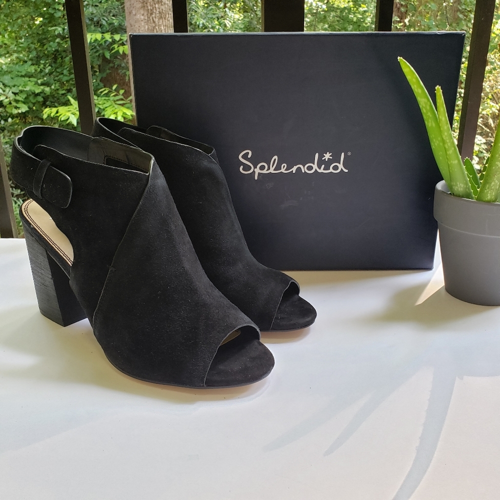 SPLENDID Nikolai Suede Leather Open Toe Booties in Black Size 10 - Picture 4 of 9